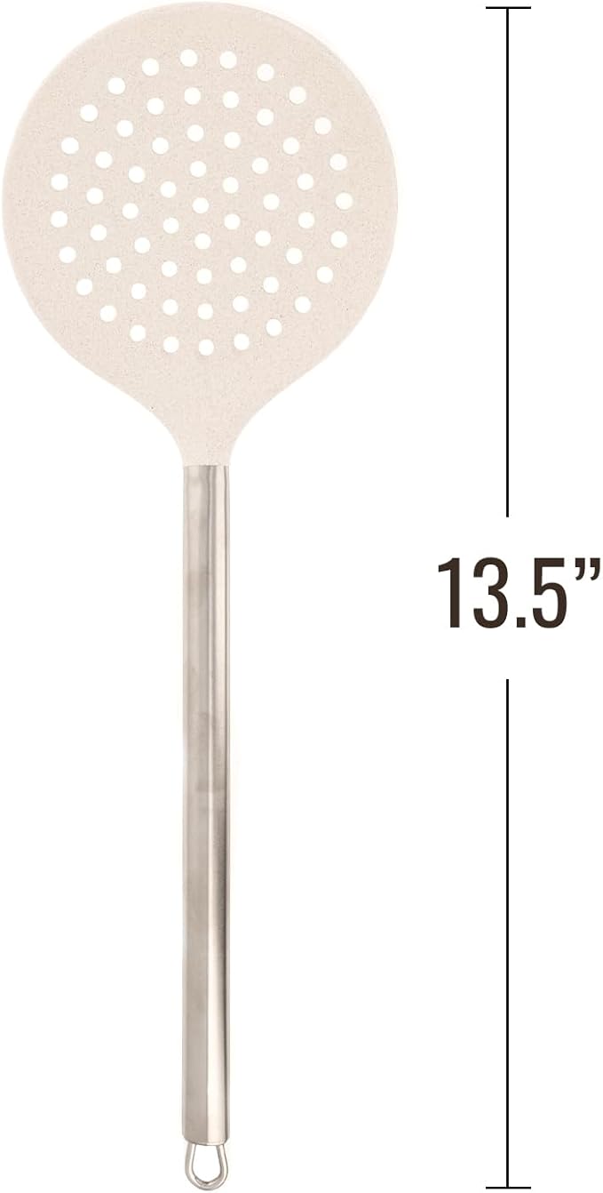 Beille Wheat Straw Skimmer Spoon with Stainless Steel Handle Cooking Baking Kitchen Utensils, 13.5 Inch