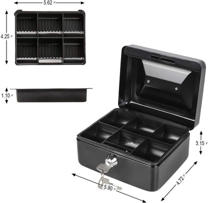 Cash Box with Money Tray and Key Lock, Parrency Large Money Box, 11 4/5" x 9 2/5" x 3 1/2", (Black Key Lock, XLarge)