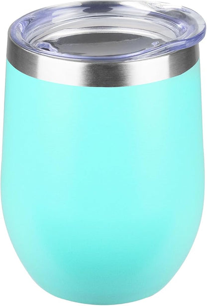 12oz Insulated Wine Tumbler with Lid,Light Green 18/8 Stainless Steel Travel Tumbler,Double Wall Coffee Cup,BPA Free Wine Glass,Coffee Mug for Cold & Hot Drinks