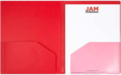 JAM PAPER Heavy Duty Plastic Multi Pocket Folders - 4 Pocket Organizer - Red - 2Pack