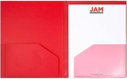 JAM PAPER Heavy Duty Plastic Multi Pocket Folders - 4 Pocket Organizer - Red - 2Pack