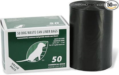 Commercial Grade Dog Waste Station Can Liners -1 Roll of 50 bags - Standard Size 26" W x 33" L (10-13 gallons) - Heavy Duty, Thicker than competitors bags (1.1 mil) (50 Liners, Black)