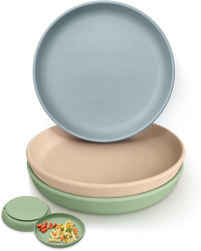 Classic Silicone Suction Plates for Toddler Baby Kids (3 Pcak), BPA Free Baby Plates with Suction that Stick  Stay, Deeper Toddler Dishes Microwave  Dishwasher Safe