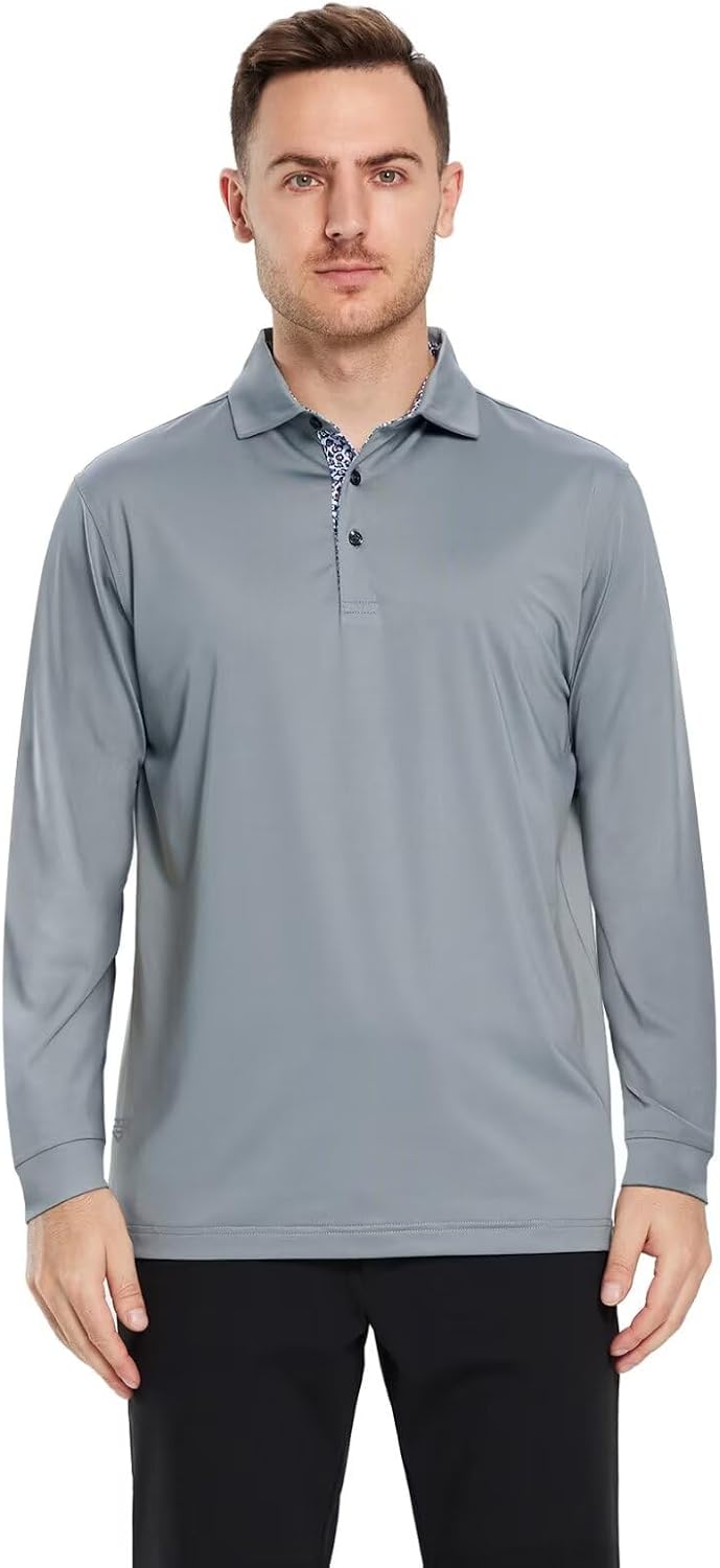 Dark Grey, Mens Polo Shirts Short and Long Sleeve Casual Solid Stylish Dry Fit Performance Designed Collared Golf Polo Shirts for Men.