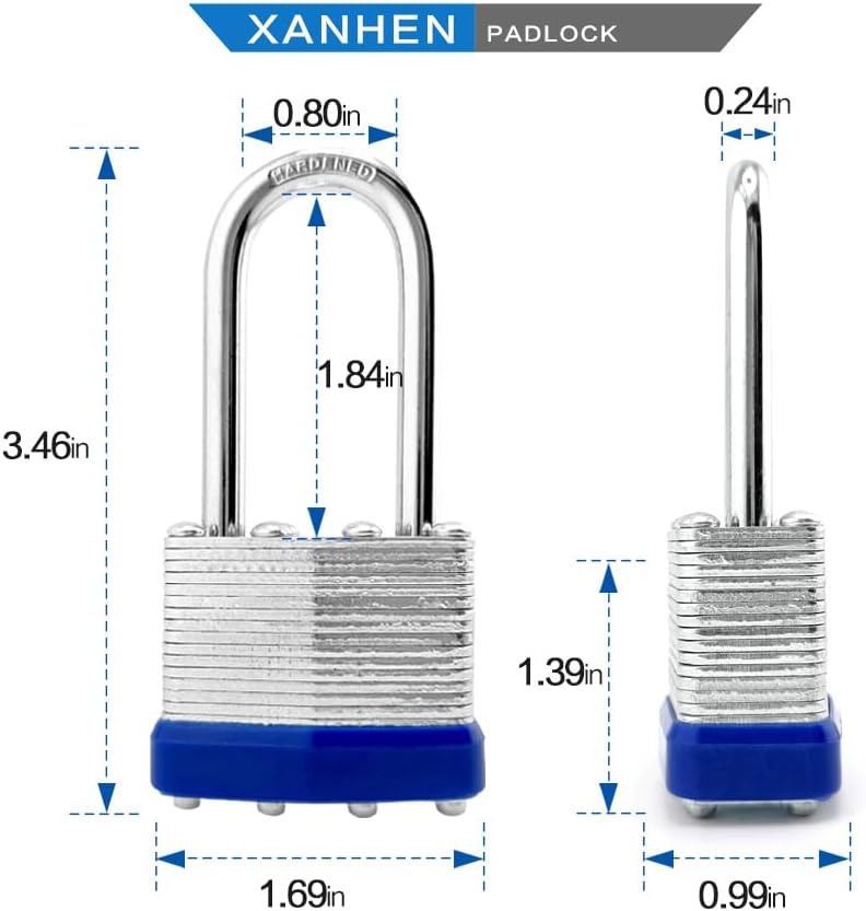 XanHen Laminated Steel Keyed-Alike Outdoor Padlocks with Long Shackle