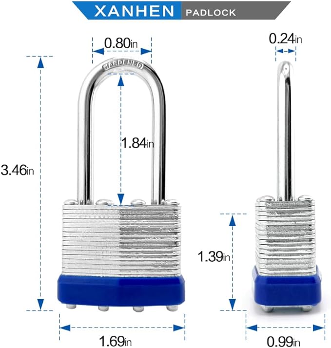 Lock Outdoor Padlocks, Key Lock, Padlocks with Same Key - Laminated Steel Keyed Padlocks with Long Shackle, 6 Pack, for Hasp Latch, Sheds, Fences, Storage Locker, School, Gym