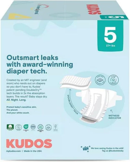 Kudos Chlorine Free Premium Diapers - Cotton-Lined - Size 5, 23 Count - 27+ lbs