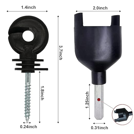 25 Pcs Upgrade Black Electric Fence Insulator Fence Ring Post Self-Tapping Insulator Labor-Saving Wood Post Insulator and 1 Pc Insulator Socket Tool Fit for Electric Drill (Black)