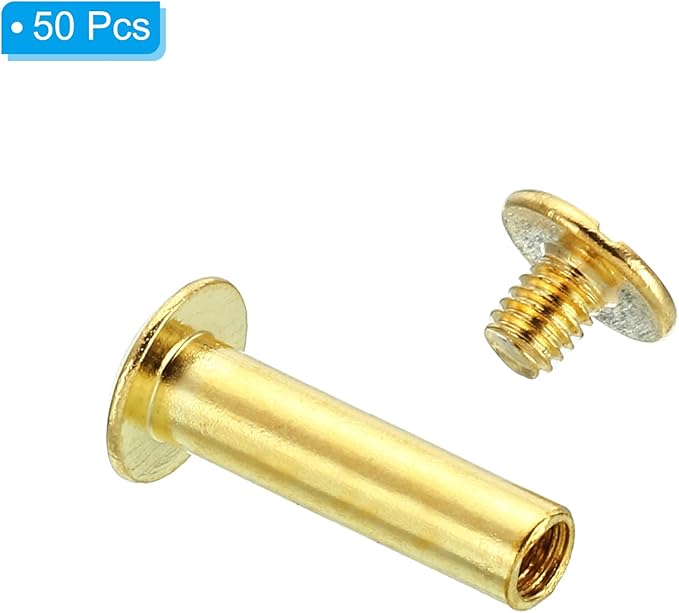 PATIKIL 50 Sets Chicago Screws, M5x18mm Chicago Screws Phillips Binding Post Screw Bolts Leather Rivets Brass Fasteners Connectors Steel for Leather Belt Scrapbook Photo Albums, Golden
