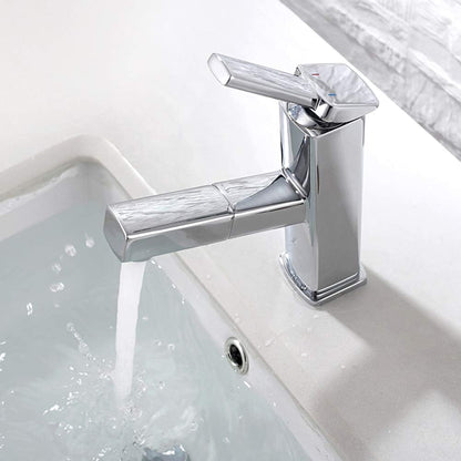Bathroom Sink Faucet with Pull Out Sprayer, Single Handle Basin Mixer Tap for Hot and Cold Water, Lavatory Pull Down Sink Faucet with Rotating Spout (Regular, Chrome)