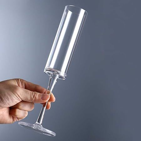 Teensery Clear Acrylic Champagne Flute Unbreakable Wine Toasting Goblet Plastic Tall Stemmed Champagne Glass Reusable Cocktail Cup for Wedding Birthday Party Anniversary, 1 Piece (Straight Style)