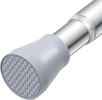 Adjustable Tension Curtain Rod 28-48 Inch, Silver Spring Loaded No Drill Non-Slip Window Curtain Rod for Bathroom, Shower, Dorm