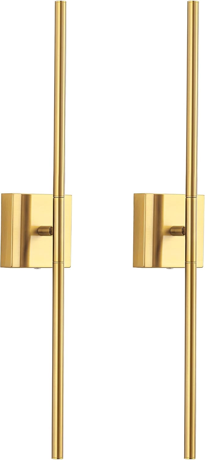 KDG Cordless Wall Sconces Set of 2, Wireless 5200mAh Rechargeable Battery Operated LED Wall Lamps with Remote, 360° Rotate Lightings for Wall Painting, Bedroom, Hallway, Night Light 23.6 inch (Nickel