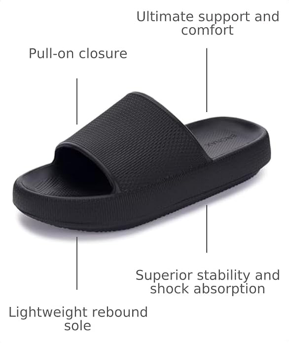 Thick, supportive soles provide ultimate comfort and relief. Cushioned EVA material perfect for indoor wear, alleviates foot pain.