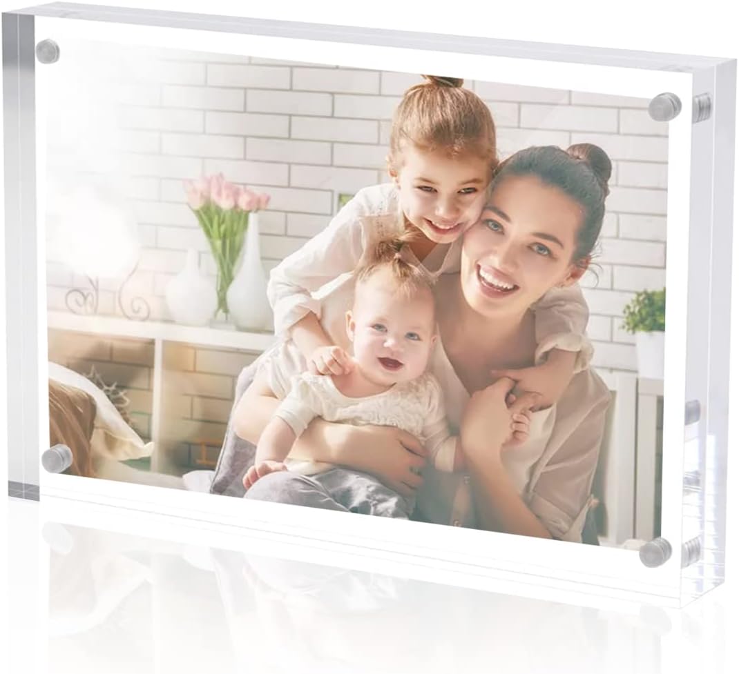 Sezanrpt Acrylic Picture Frames 5x7 Free Standing, Clear Crystal Double Side Magnets 5'' x 7'' Picture Frame, Office Desktop Magnetic 5x7 Lucite Photo Frame for Booth Display, Brand Advertiser…