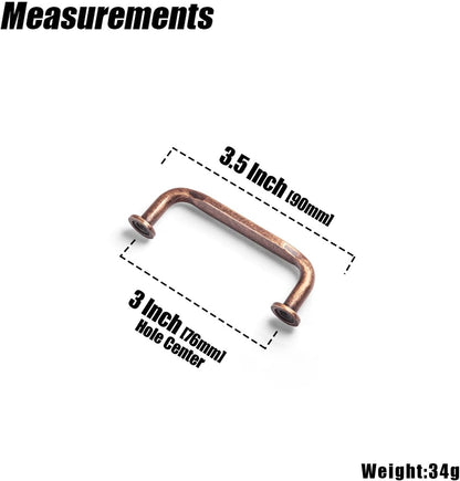 2 Pack Antique Copper Zinc Alloy Cabinet Handles - 3''(76mm) Hole Center Cabinet Pull Hardware for Bedroom, Kitchen L101