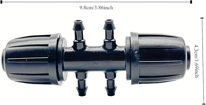 Six-way T-link barbed adapter from 12 inch to 14 inch for anti-fall irrigation pipe (0.512 in ID 0.157 in ID), PE pipe locking female connector from 0.630 in to 1.850 in of