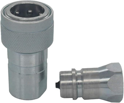 1-Set 14'' Ag ISO5675 Carbon Steel Hydraulic Quick Disconnect CouplingCoupler Poppet Valve,Pioneer Type, Set wDust Cap