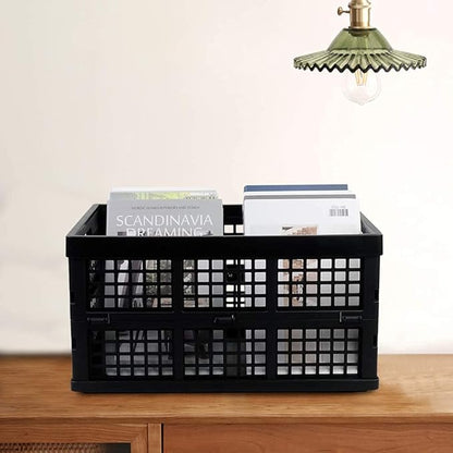 34 L Black Plastic Folding Storage Crates, Collapsible Crates, 2 Packs