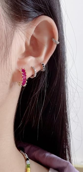 C Shaped Cubic Zirconia Cartilage Small Hoop Earrings for Women 925 Sterling Silver Post 18K Gold Plated Hypoallergenic Multi Colors Crystal Open Round Circle Huggie Hoops Minimalist Hooped Fashion Jewelry Gifts 13mm