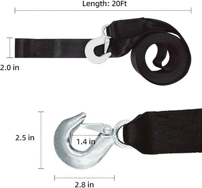 Boat Trailer Winch Strap 2" x 20' with Hook Replacement, 10000 lbs Breaking Strength, Loop End for Boats, Trailer, Wave Runner, Towing, Heavy Duty Equipment