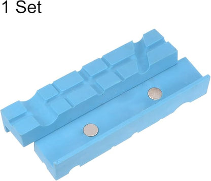 HARFINGTON Magnetic Vise Jaws 6 Inch Magnet U-Grooves Soft Rubber Bench Jaw Pads Covers Multi-Purpose Protector for Woodworking Jewelry Making Plumbing, Blue