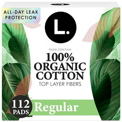 L. Ultra Thin Pads for Women, Regular Absorbency, Organic Cotton Top Layer, Unscented Pads with Wings, 112 Count (4 Packs of 28) 's Choice