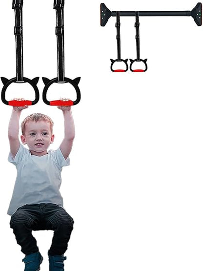 Professional Gymnastic Rings,Both for Adults and Kids,Support 440lb,Home Fitness Equipment,Indoor and Outdoor Pull-up Bar for Stretching and Height Increase (Reddark-1.5m)