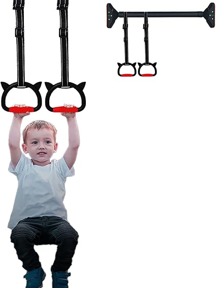 Professional Gymnastic Rings,Both for Adults and Kids,Support 440lb,Home Fitness Equipment,Indoor and Outdoor Pull-up Bar for Stretching and Height Increase (Reddark-1.5m)