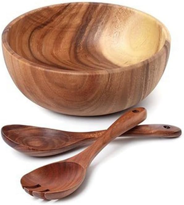 Wooden Spoon Fork Cutlery Set, Japanese Style Long Handle Serving Salad Scoop, Kitchen Utensil Large Dinnerware Set
