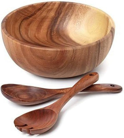 Wooden Spoon Fork Cutlery Set, Japanese Style Long Handle Serving Salad Scoop, Kitchen Utensil Large Dinnerware Set