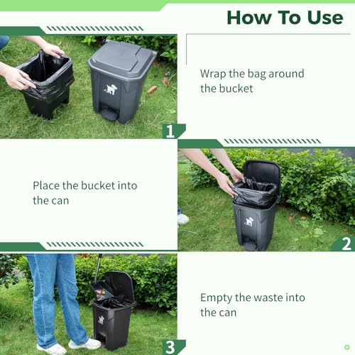 Pet Waste Container - 20L Outdoor Dog Poop Trash Bin with Removable Inner Bin, 150 Waste Bags for Small/Large Dog Families