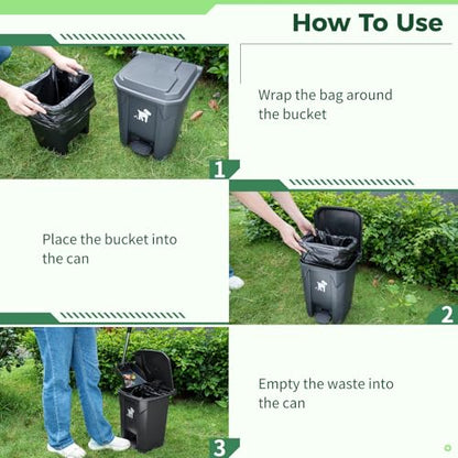 Pet Waste Container - 20L Outdoor Dog Poop Trash Bin with Removable Inner Bin, 150 Waste Bags for Small/Large Dog Families