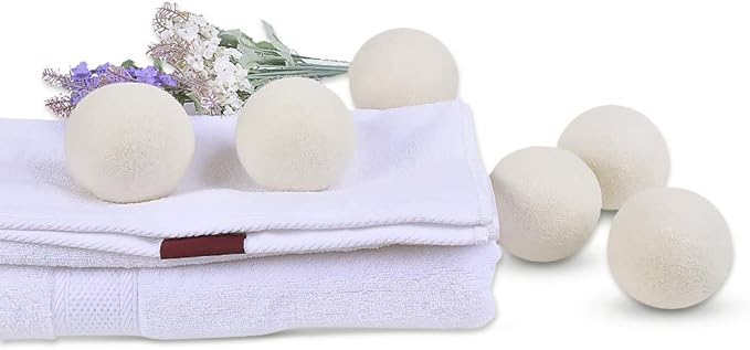 Wool Dryer Balls 6-Pack XL Laundry Dryer Balls Reusable Natural Fabric Softener New Zealand Organic Wool Handmade Reduce Wrinkles & Shorten Drying Time by WANTELL (White, XL)