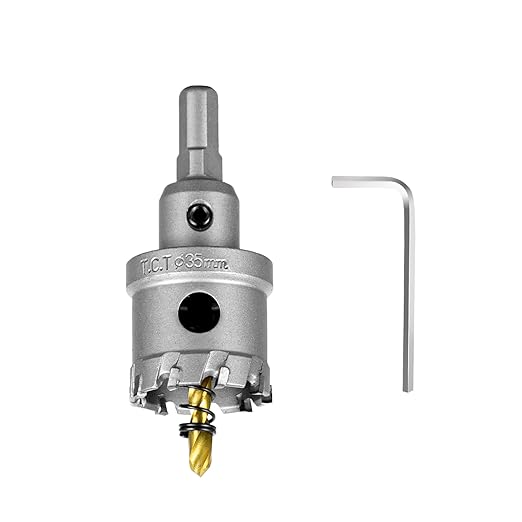 SALI 1-38" (35mm) TCT Hole Saw Kit Tungsten Carbide Tipped Hole Saw Drill Bit with Titanium-Plated Pilot Drill bit for Metal, Stainless Steel, Iron, Plastic