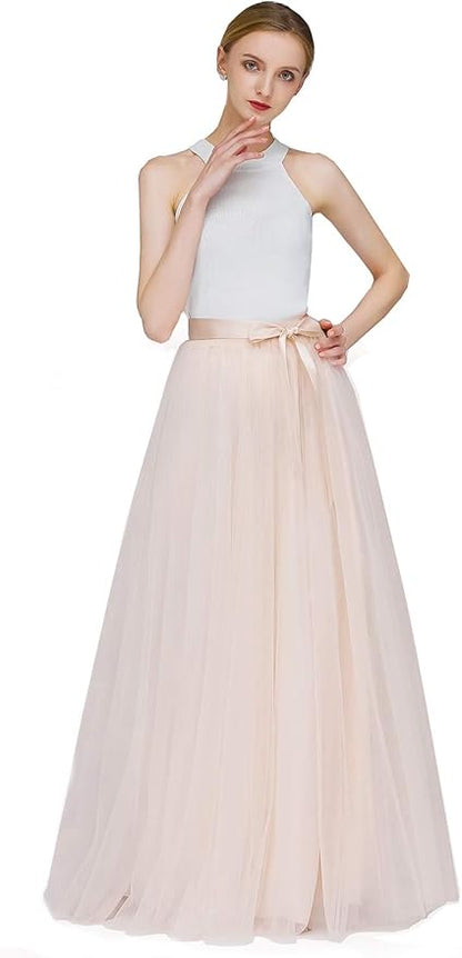 EllieHouse A Line Long Maxi Bridesmaid Tulle Skirt for Wedding Evening Party Prom P68