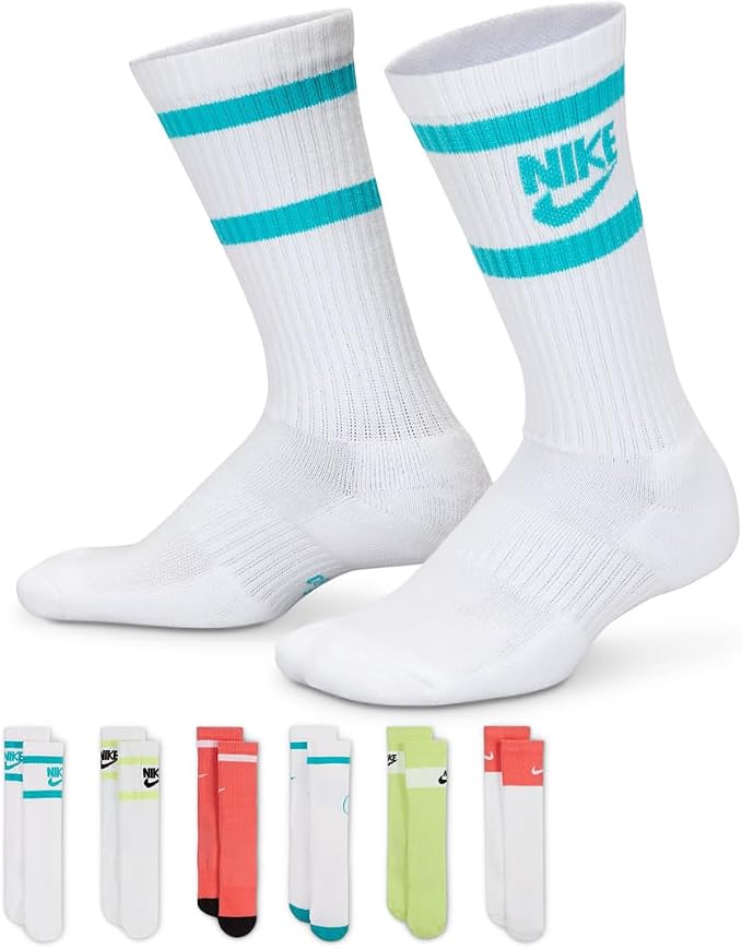 Nike Unisex Kids' Everyday Cushioned Crew Socks (6-Pack) | Boys and Girls( 3Y-5Y)