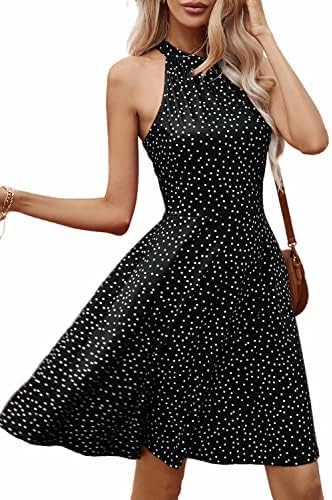 OUGES Women's Halter Neck Floral Summer Casual Sundress