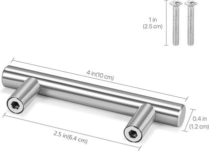 Flexzion 1 Pack Kitchen Cabinet Handles Silver Drawer Pulls 4 inch, 2.5 inch Hole Center, Stainless Steel T Bar with Satin Brushed Nickel, Hardware for Kitchen Cupboard Door Bathroom Furniture