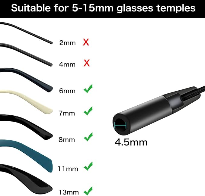 Festty Glasses Strap Sports, 3 pcs, for Kids Women Men, Adjustable, Black No Tail,Non-slip Eyeglasses Strap, Sunglasses Lanyard String Chain, Reading Eye Glasses Holders Around Neck, Eyewear Retainer