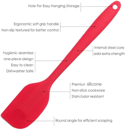 YAKOLAK Premium Silicone Non-Stick Heat Resistant Spatulas with Steel Core Kitchen Utensils Non-Stick for Cooking, Baking and Mixing, 9 Inch Red