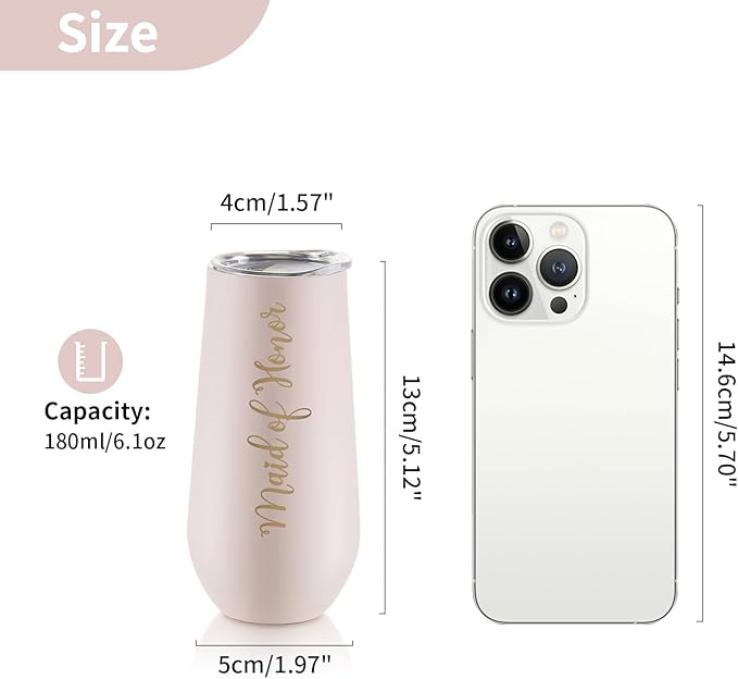 NUPTIO Maid of Honor Proposal Gifts: Pink Tumbler Stemless Champagne Flute Stainless Steel Wine Cups Bachelorette Party Supplies Bridal Shower Engagement Wedding Favors 6oz