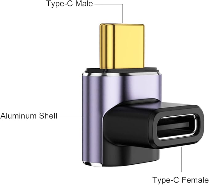 AreMe 90 Degree USB-C Male to USB-C Female Adapter (4 Pack), Type-C Up and Down Right Angle 40Gbps PD 100W Fast Charging Connector for Steam Deck, Switch, Laptop, MacBook ProAir, Tablet and Phone