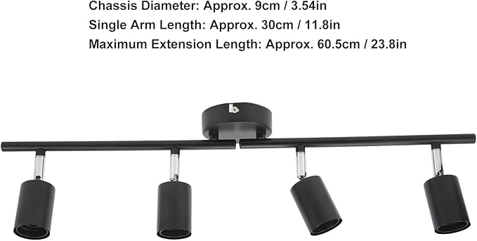 Asixxsix 4 LED track lighting lights, 60 W adjustable LED Folding roof directional lighting accessory kit black for kitchen, gallery, dining room