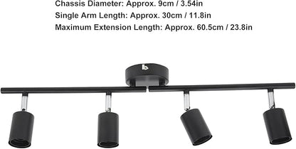 Asixxsix 4 LED track lighting lights, 60 W adjustable LED Folding roof directional lighting accessory kit black for kitchen, gallery, dining room