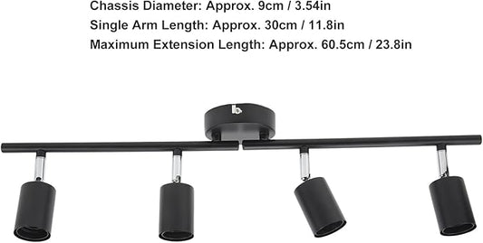 Asixxsix 4 LED track lighting lights, 60 W adjustable LED Folding roof directional lighting accessory kit black for kitchen, gallery, dining room