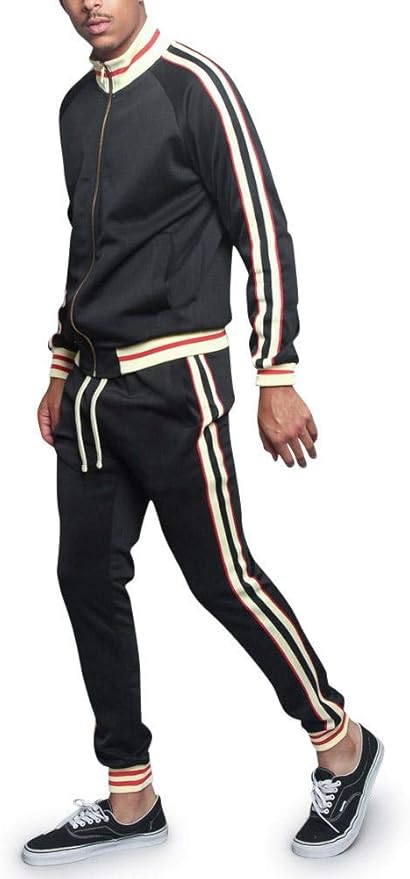 G-Style USA Men's Tri-Colored Solid and Striped Luxury Brand Style Zipper Track Jacket