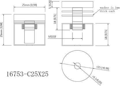 FixtureDisplays 4PK Brushed Stainless Steel Advertisment Screws Metal Standoffs 25 x 25mm Standoff Hardware for Glass 16753-C25X25-NPF