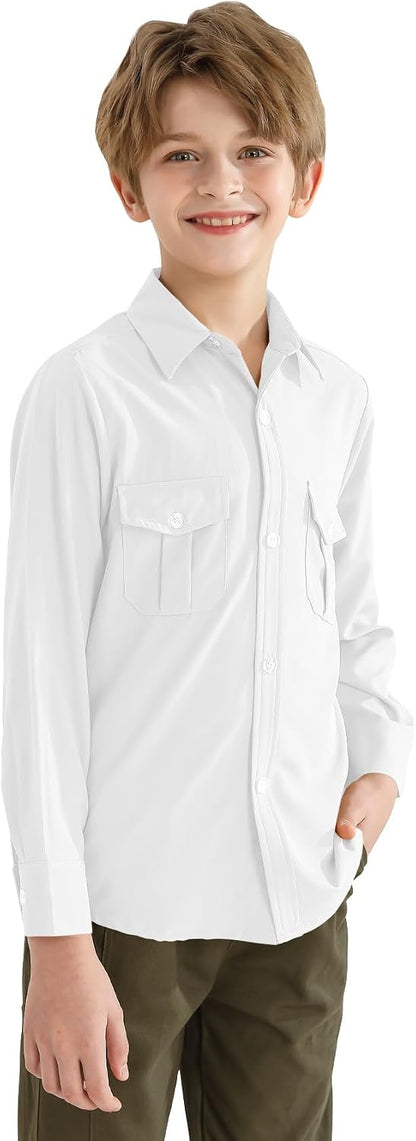 9 Month-16Y Boys' Long Sleeve Button Down Toddler Dress Shirt Oxford Uniform Shirt with Chest Pocket