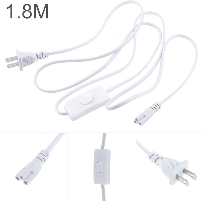 RTNLIT T5 T8 LED Cable Connector Power Cable, 6ft 3-Pin LED Lamp Extension Cable with Power Off Switch, Plug Supply Connection Line